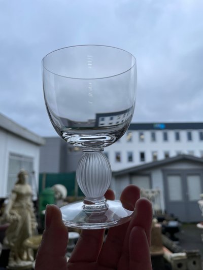 Lalique - Langeais Model - 5 Lalique France Crystal White Wine Glasses H: 12 Cm