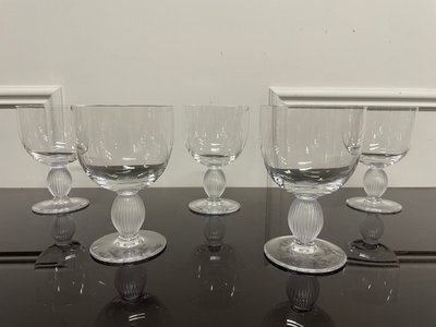 Lalique - Langeais Model - 5 Lalique France Crystal Red Wine Glasses H: 13 Cm