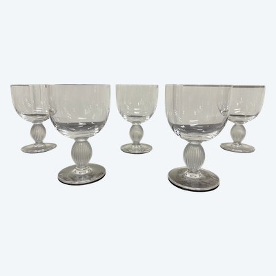 Lalique - Langeais Model - 5 Lalique France Crystal Red Wine Glasses H: 13 Cm