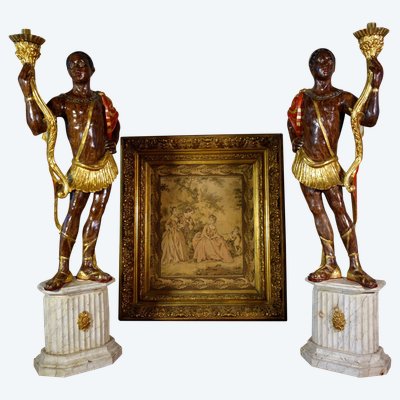 Pair of polychrome wooden torch holders