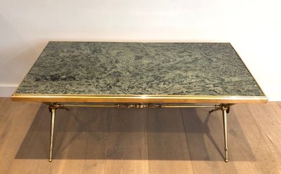 Neoclassical Brass Coffee Table With Marble Top In The Taste Of Raymond Subes