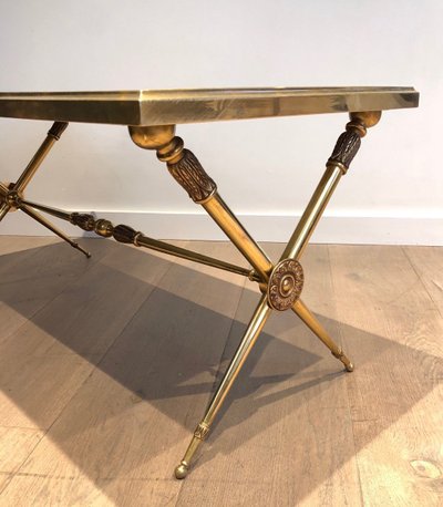 Neoclassical Brass Coffee Table With Marble Top In The Taste Of Raymond Subes