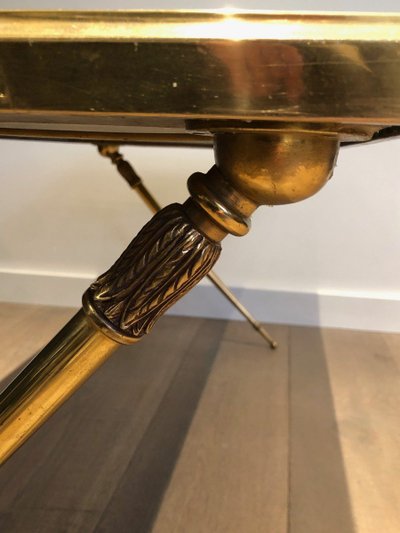 Neoclassical Brass Coffee Table With Marble Top In The Taste Of Raymond Subes