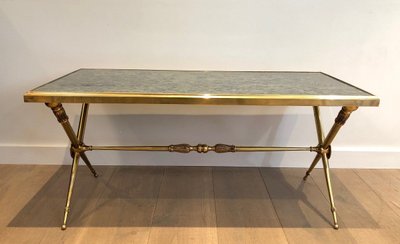 Neoclassical Brass Coffee Table With Marble Top In The Taste Of Raymond Subes