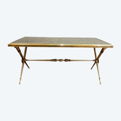 Neoclassical Brass Coffee Table With Marble Top In The Taste Of Raymond Subes