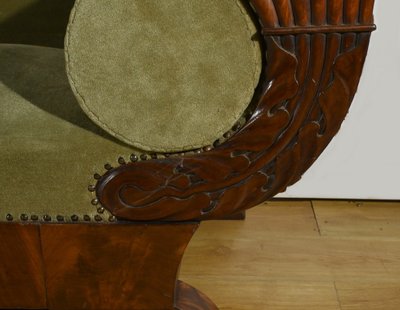 Mahogany burl sofa, Biedermeier style - Late 19th century