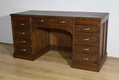 Oak pedestal desk, Art Deco - 1940