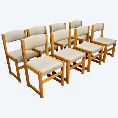 Suite Of 8 Brutalist XXth Century Dining Chairs