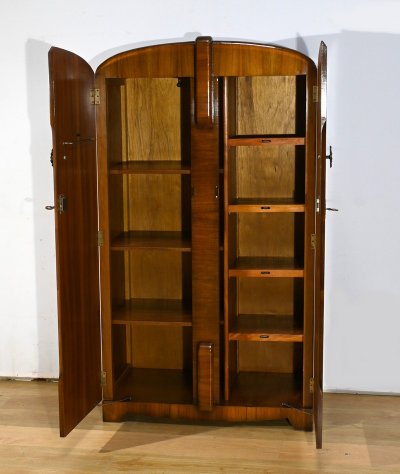 Small Walnut Wardrobe, Art Deco, Maison Walrose, England - 1940