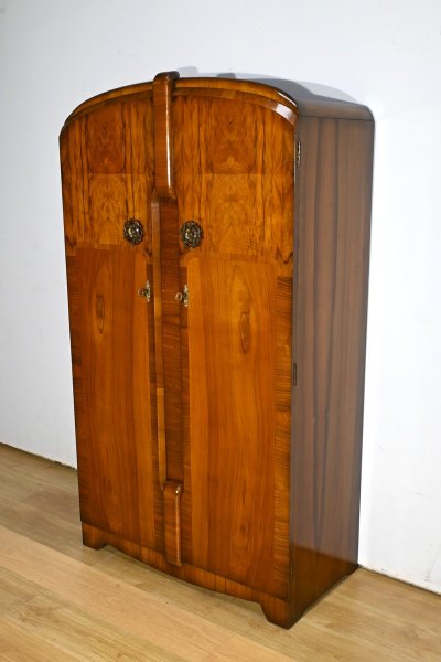 Small Walnut Wardrobe, Art Deco, Maison Walrose, England - 1940