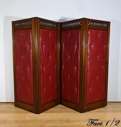 Mahogany 4-leaf folding screen - 1st Part XXth century