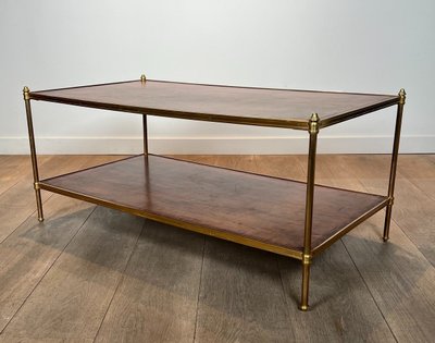 Important Neoclassical Brass Coffee Table with Two Leather Tops.