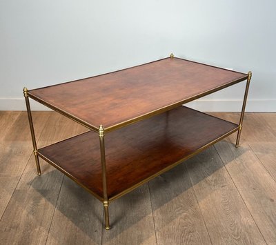 Important Neoclassical Brass Coffee Table with Two Leather Tops.