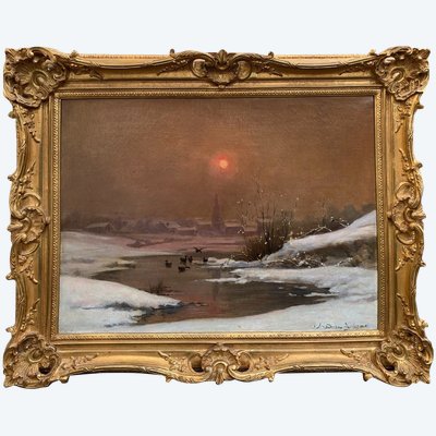 Snowy Landscape By Théodore Levigne (1848/1912)