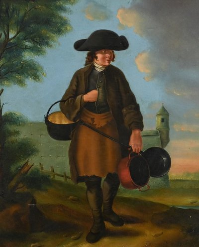 Oil on canvas "Le Rétameur" signed Fortière Delavau, 1817 - Early 19th century