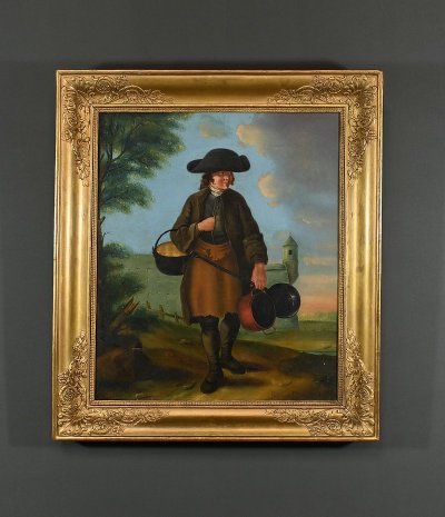 Oil on canvas "Le Rétameur" signed Fortière Delavau, 1817 - Early 19th century