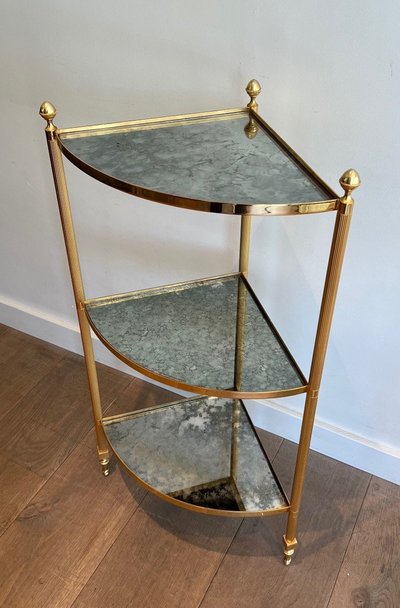 Pair Of Gilded Metal Corner Sofa Ends And Eglomerated Mirror Trays.