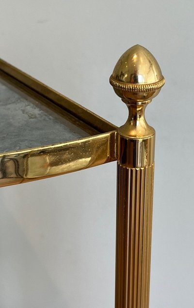 Pair Of Gilded Metal Corner Sofa Ends And Eglomerated Mirror Trays.