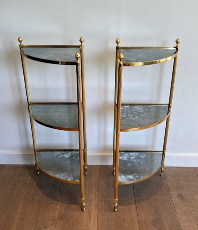 Pair Of Gilded Metal Corner Sofa Ends And Eglomerated Mirror Trays.