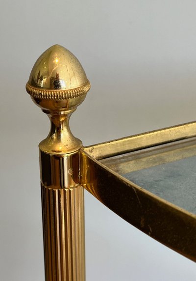 Pair Of Gilded Metal Corner Sofa Ends And Eglomerated Mirror Trays.