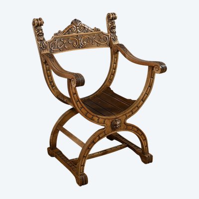 Dagobert armchair in Walnut, Medieval style - Late 19th century