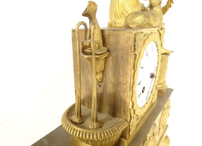 Empire Bronze Gilt Clock Young Woman Shepherdess Fountain Dolphin Flowers 19th century