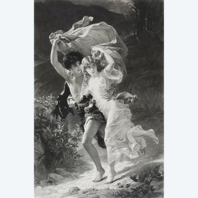 Gravure Mythologique l'Orage Par Amédée Varin d'Après Pierre Auguste Cot Néo-classique XIXème