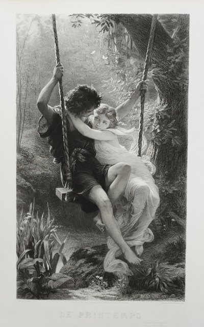 Gravure  Mythologique Le Printemps Par Amédée Varin d'Après Pierre Auguste Cot Néo-classique 19ème