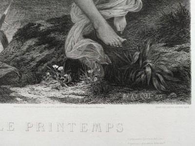 Gravure  Mythologique Le Printemps Par Amédée Varin d'Après Pierre Auguste Cot Néo-classique 19ème