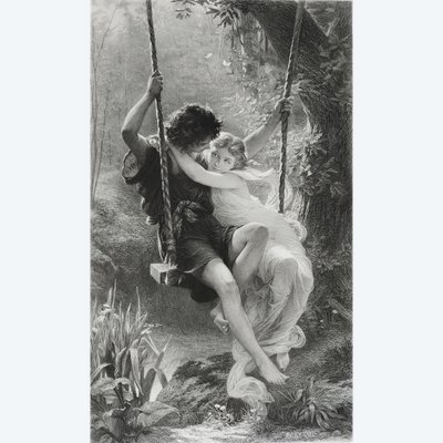 Gravure  Mythologique Le Printemps Par Amédée Varin d'Après Pierre Auguste Cot Néo-classique 19ème