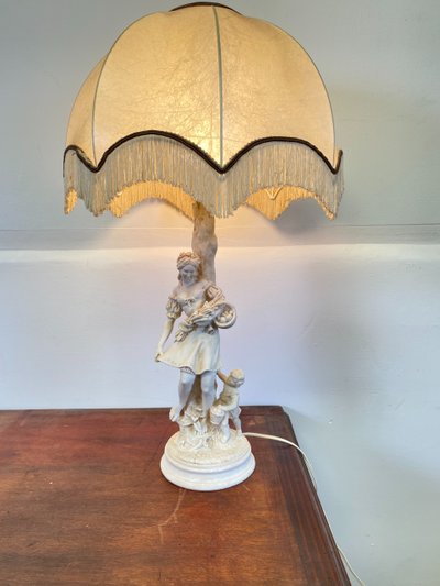 Biscuit Subject Mounted In Lamp Early 20th Century