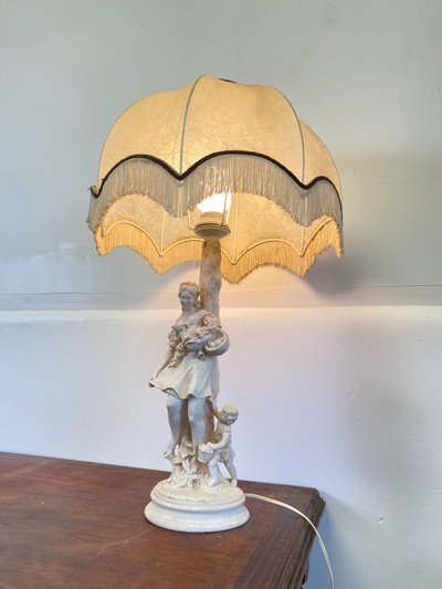 Biscuit Subject Mounted In Lamp Early 20th Century