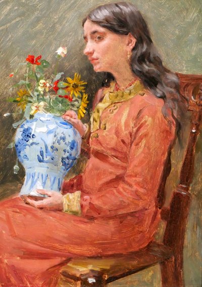 Jean Joseph WEERTS 1846-1927 Reverie on beauty, portrait of a young woman, impressionism painting