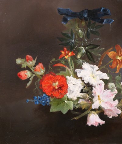 Charles Rivière, Still life of flowers, painting, 1857, Romanticism, garden, Lyon school