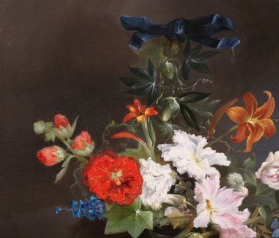 Charles Rivière, Still life of flowers, painting, 1857, Romanticism, garden, Lyon school