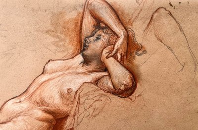 Languid female nude - three pencil drawing