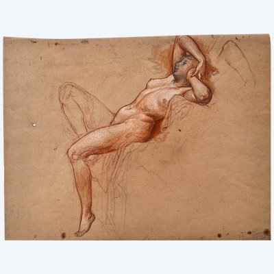 Languid female nude - three pencil drawing