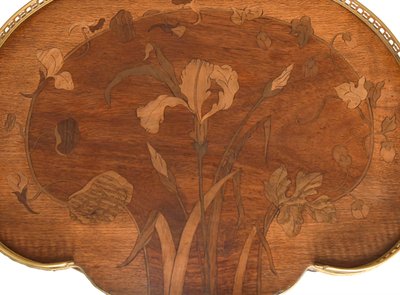 Napoleon III style side table with two trays in various wood marquetry with floral decoration