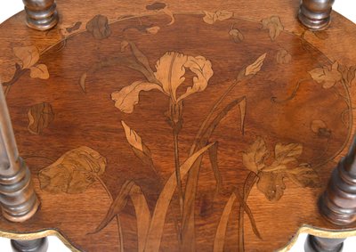 Napoleon III style side table with two trays in various wood marquetry with floral decoration