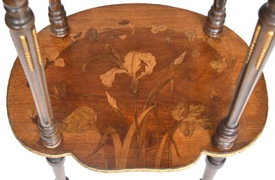 Napoleon III style side table with two trays in various wood marquetry with floral decoration