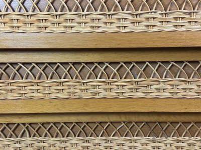 Vintage 1960s chest of drawers in beech and rattan