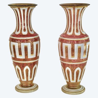 Pair of Ruby Overlay Vases, Bohemia 19th Century