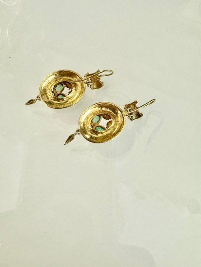 Pair of Napoleon III Gold and Emerald Drop Earrings