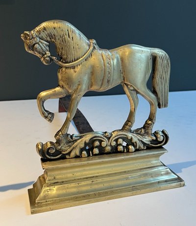 Paire De Chenets Aux Chevaux En Bronze. Travail Français. Vers 1900