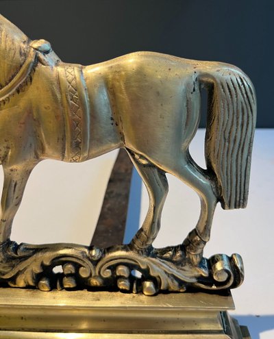 Paire De Chenets Aux Chevaux En Bronze. Travail Français. Vers 1900