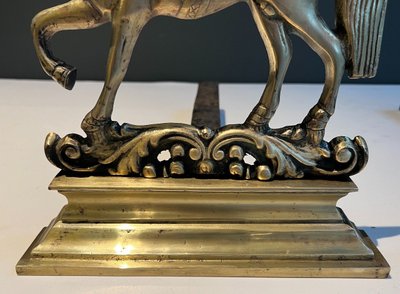 Paire De Chenets Aux Chevaux En Bronze. Travail Français. Vers 1900