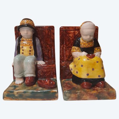 Berthe Savigny bookends faience Quimper