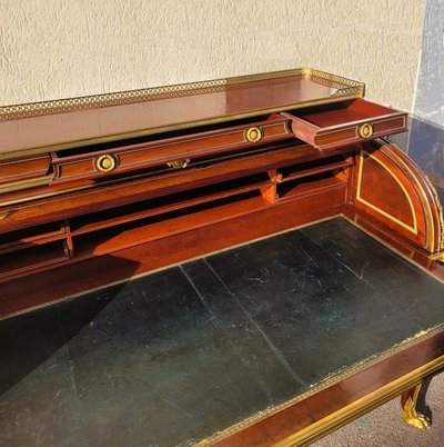 Attributed to H Dasson, Mahogany Cylinder Desk, 19th Century