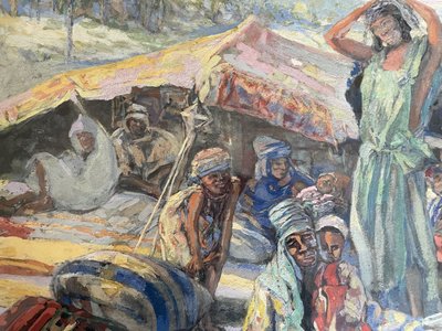 Léon RUFFE "The Bedouins" very beautiful original signed Gouache. Orientalist painting