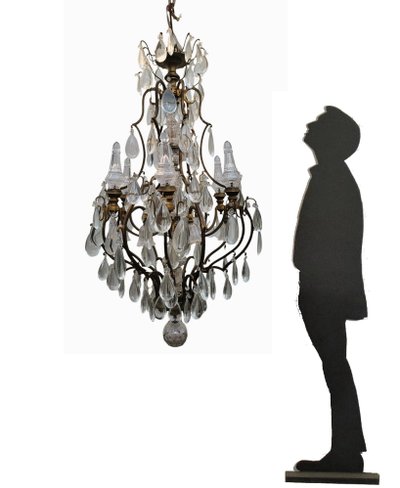 Large Bronze and Crystal Cage Chandelier (h142cm), 20th Century